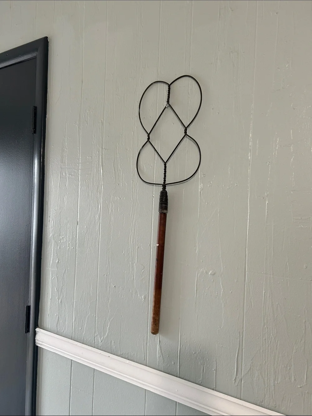 Black Metal Loop Wall Hook with Brown Wood Handle